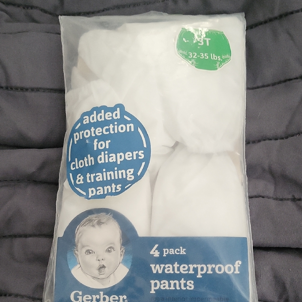 Gerber White Waterproof Pants Unisex 4-Pack NIP 3T
